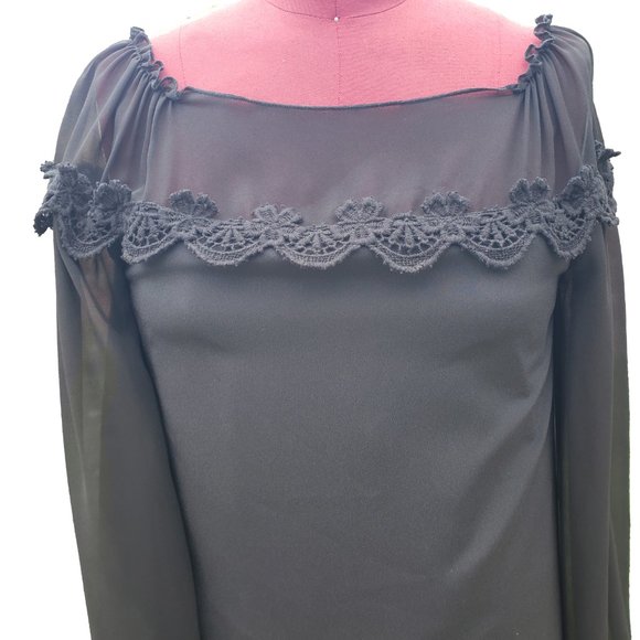 Philosophy di Alberta Ferretti Mini Shift Dress 2 Black Long Sleeve Lace Trim - Picture 2 of 9